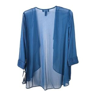 R&M Richards Sheer Chiffon Sparkle Open Front Blouse Sz 8 Party Overlay Festival